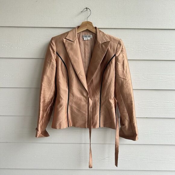 Kay Unger NY Blazer Size S Damask Silk Blend Peach Colored Vintage Suit Jacket - Picture 1 of 4
